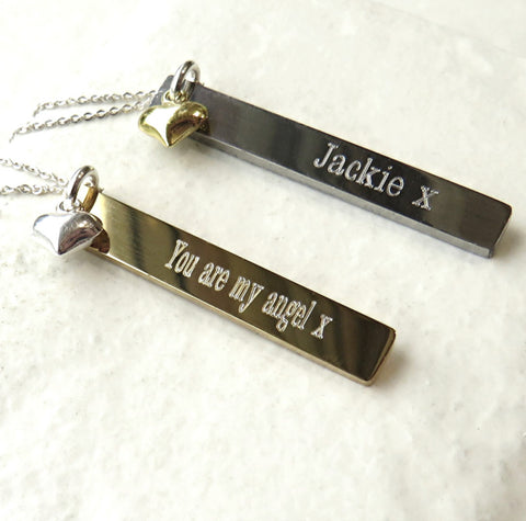 Personalised Thin Bar Necklace & Mini Charm