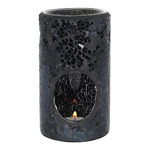 Black Crackle Pillar Oil Burner 14cm