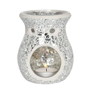 Small Round Silver Crackle Oil Burner