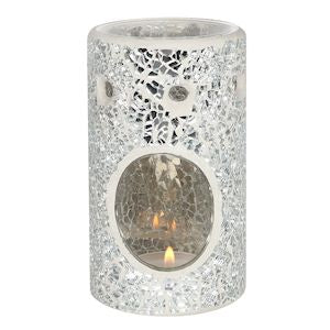 Silver Crackle Pillar Oil Burner 14cm