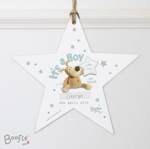 Personalised Boofle Its a Boy Wooden Star Decoration