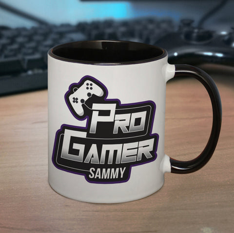 Personalised Pro Gamer Black Handled Mug