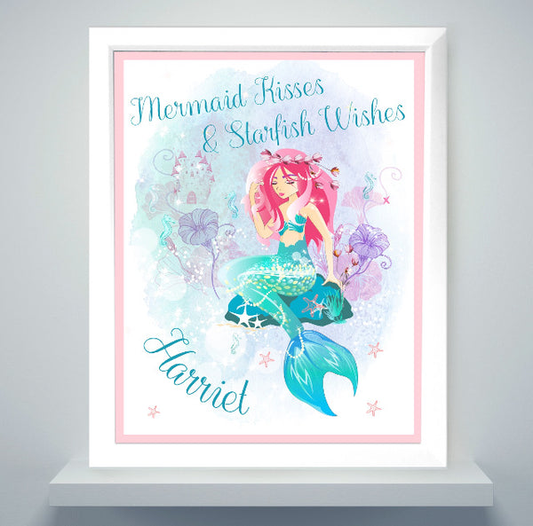 Personalised Mermaid White Framed Print