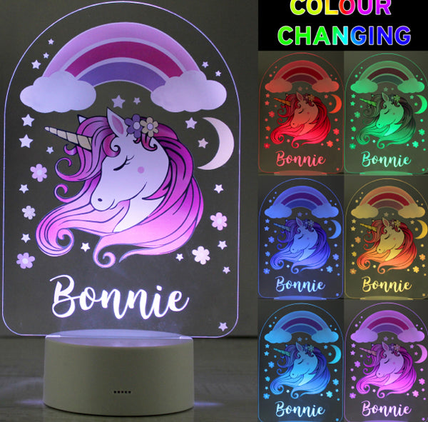 Personalised Pink Unicorn LED Colour Changing Night Light