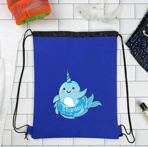 Personalised Narwhal Blue Swim Bag