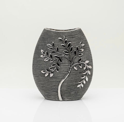Silver Luxe Textured Grey Branch Oval Vase
