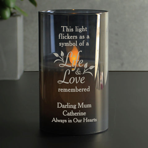 Personalised Life & Love Memorial Smoked LED Candle