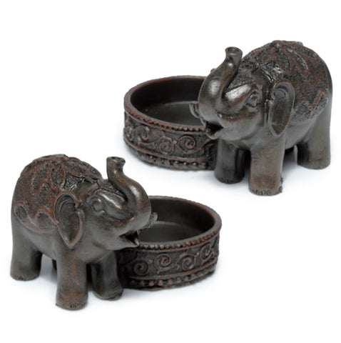 Dark Brushwood Effect Elephant Tea Light Candle Holder