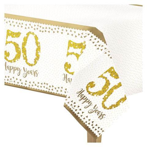 50th Gold Sparkling Wedding Anniversary Plastic Tablecover