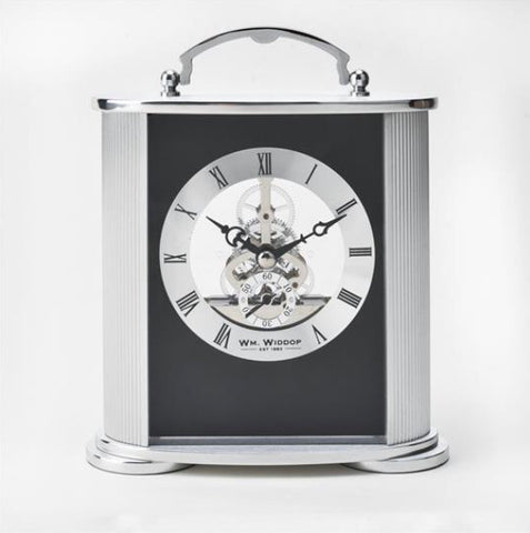 Wm Widdop Brushed Silver & Black Aluminium Carriage Clock