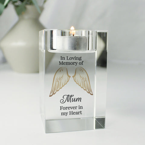 Personalised Angel Wings Memorial Glass Tealight Holder