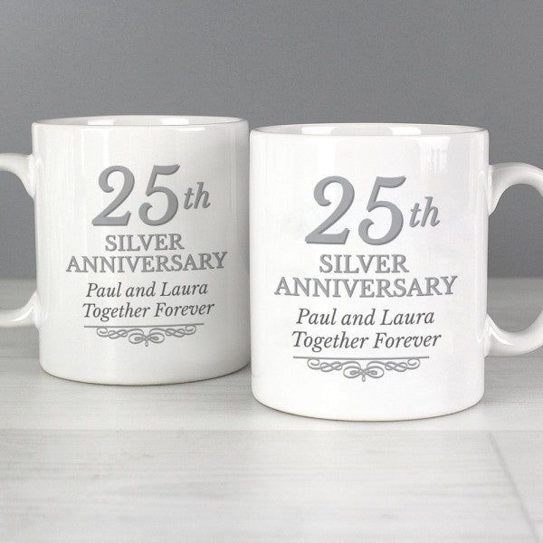 Personalised 25th Silver Anniversary Mug Set