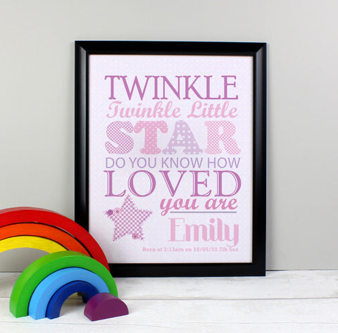 Personalised Twinkle Girls Black Framed Print