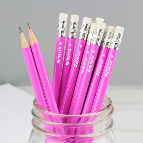 Personalised Snowflake Motif Pink Pencils