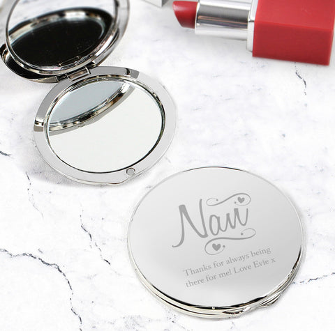 Personalised Nan Swirls & Hearts Compact Mirror