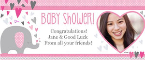 Personalised Pink Umbrellaphants Baby Shower Banner