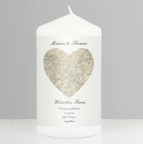 Personalised 1896 - 1904 Revised New Heart Map Pillar Candle