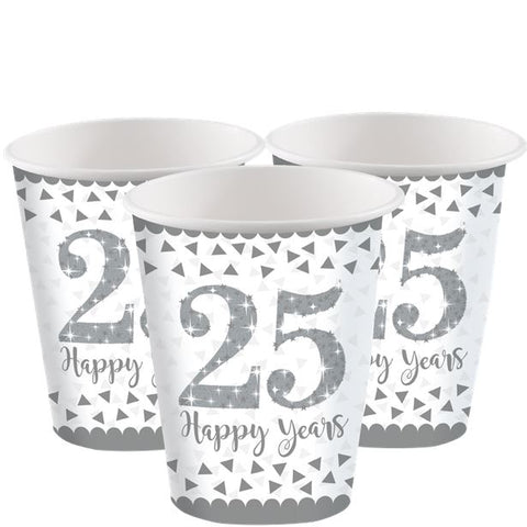 25th Silver Sparkling Wedding Anniversary Cups