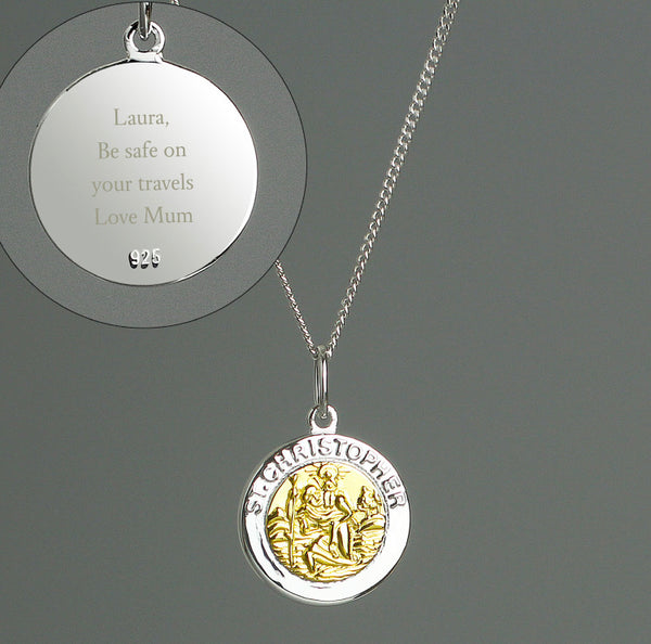 Personalised Sterling Silver & 9ct Gold St. Christopher Necklace