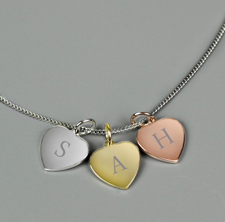 Personalised Gold, Rose Gold and Silver 3 Hearts Necklace