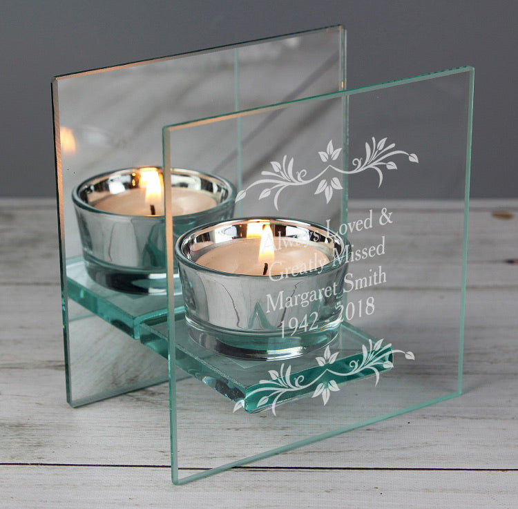 Personalised Sentiments Mirrored Glass Tea Light Candle Holder