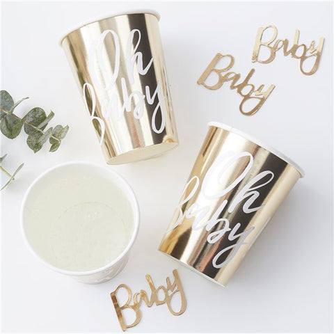 'Oh Baby' Gold Foiled Paper Cups