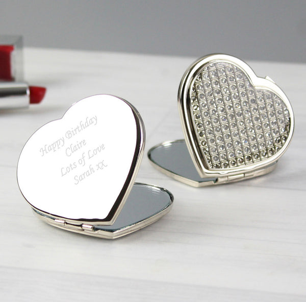 Personalised Diamante Heart Compact Mirror