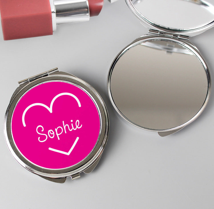Personalised Pink Name Island Compact Mirror