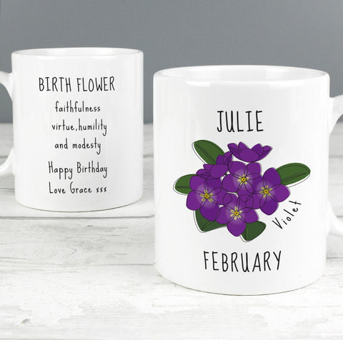 Personalised February Birth Flower - Violet Mug