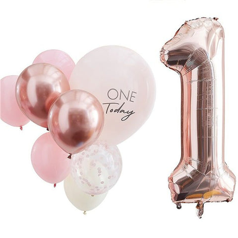 Pink & Rose Gold 1 Today Balloon Bundle