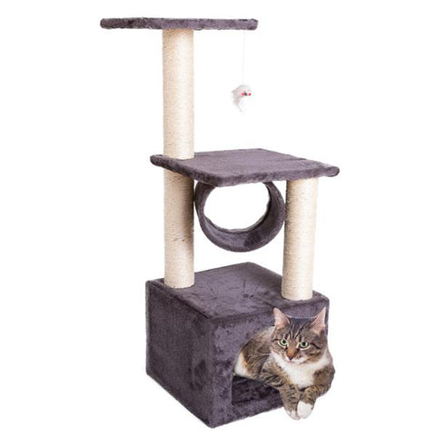 36” Solid Cute Sisal Rope Plush Cat Tree Tower - Grey