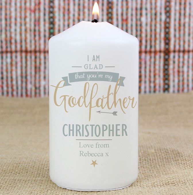 Personalised I Am Glad... Godfather Pillar Candle