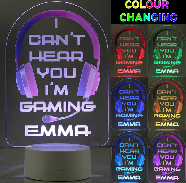 Personalised Pink Gaming LED Colour Changing Night Light
