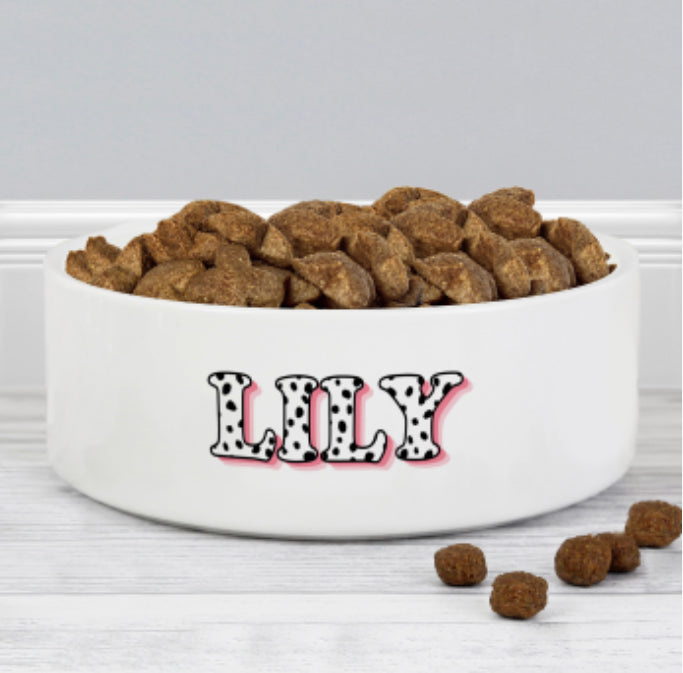 Personalised Pink Spots Name 14cm Medium Pet Bowl