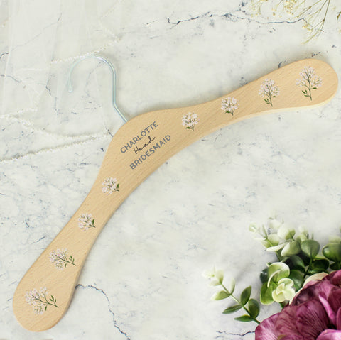 Personalised White Floral Wooden Hanger