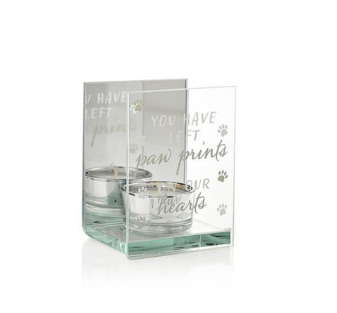 ‘You left Paw Prints’ Glass Tealight Holder