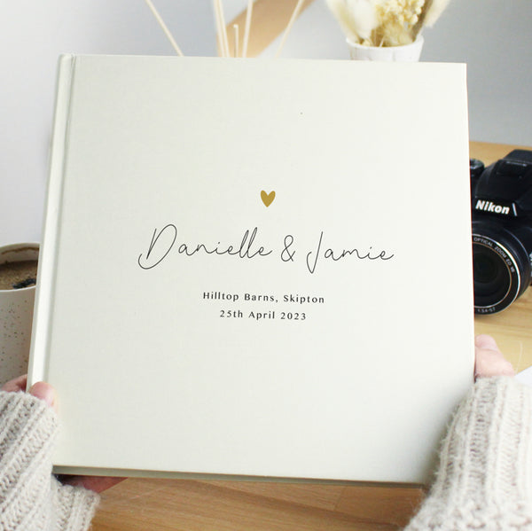 Personalised Gold Heart Couples Square Photo Album