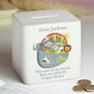 Personalised Noahs Ark Ceramic Square Money Box