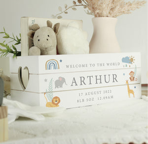 Personalised Safari Animals White Wooden Crate