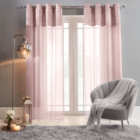 Crushed Velvet Voile Net Curtains - Blush Pink