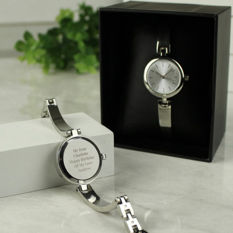 Personalised Silver Ladies Watch With Silver Slider Clasp