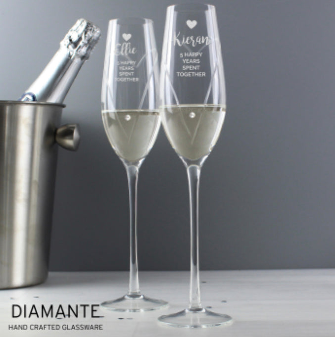 Personalised Hand Cut Heart Celebration Pair of Flutes with Gift Box