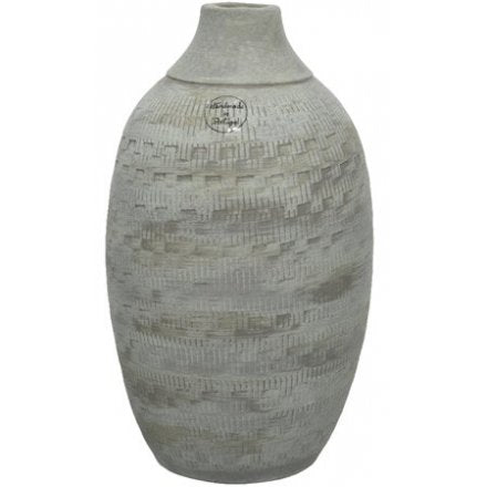 Stamp Patterned Grey Washed Vase