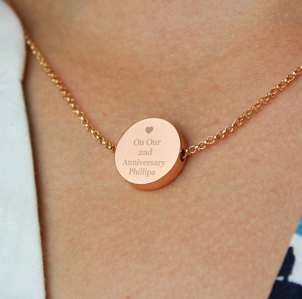 Personalised Heart Rose Gold Toned Disc Necklace