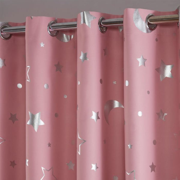Star Blackout Galaxy Kids Curtains - Blush Pink