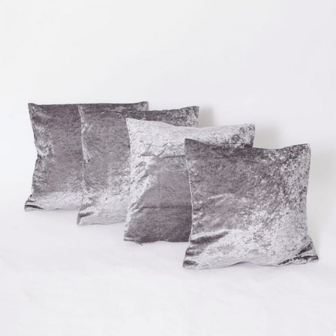 Crushed Velvet Set Of 4 Cushion Covers - Silver