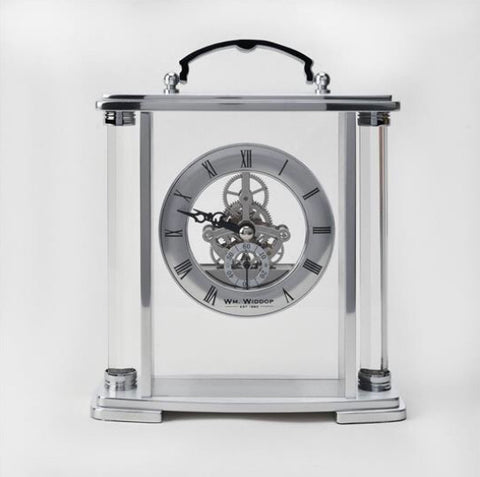 Wm Widdop Glass & Silver Aluminium Carriage Clock