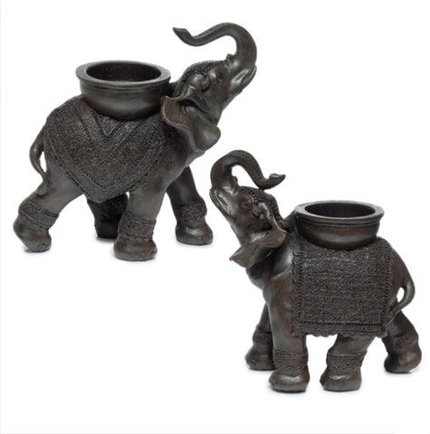 Dark Brushwood Effect Elephant Tea Light Candle Holder