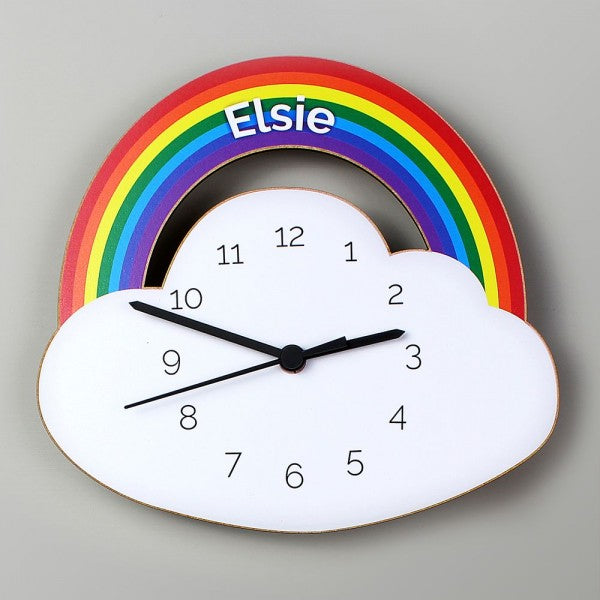 Personalised Rainbow and Cloud Shape Wooden Clock