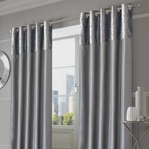 Crushed Velvet Band Curtains - Silver Grey